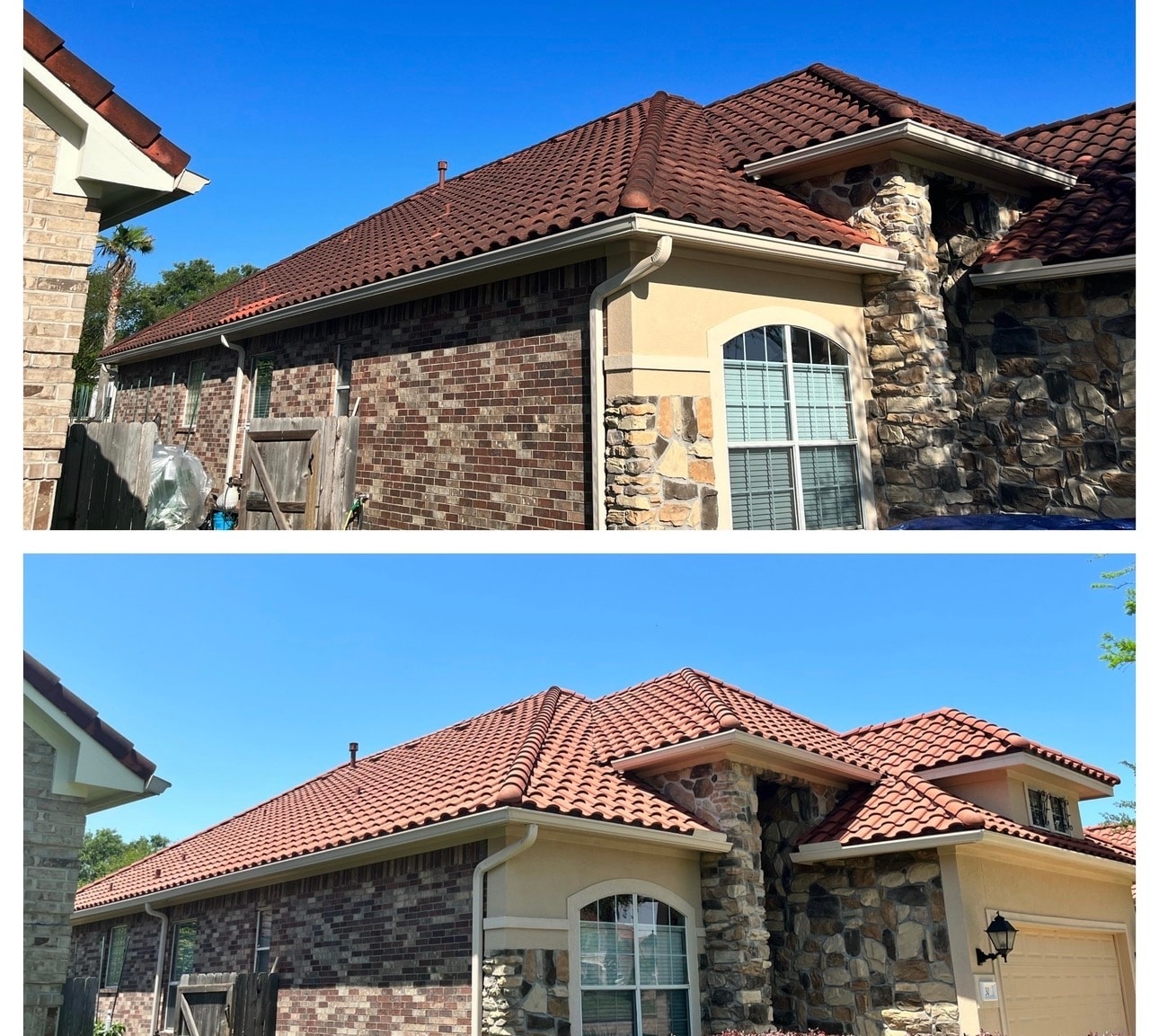 Roof Soft Washing before and after cleaning